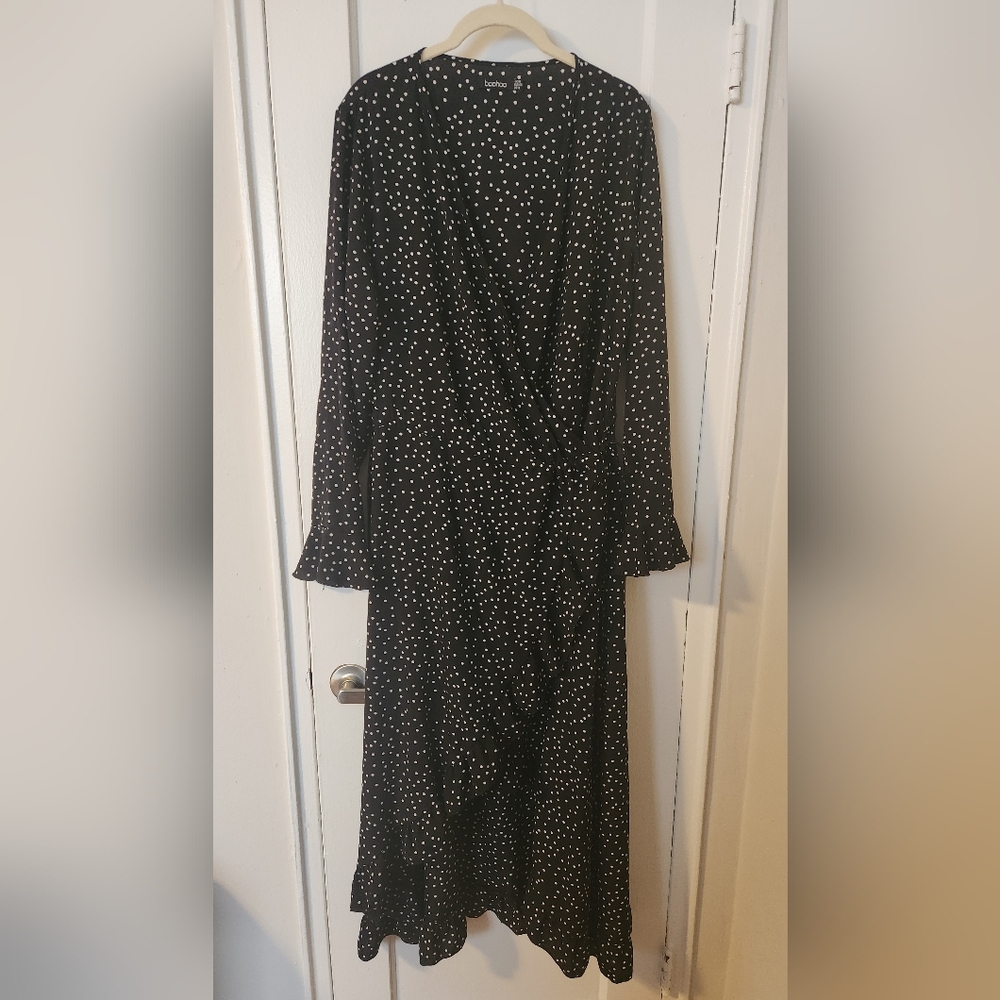 Boohoo Black Polka Dot Wrap Dress